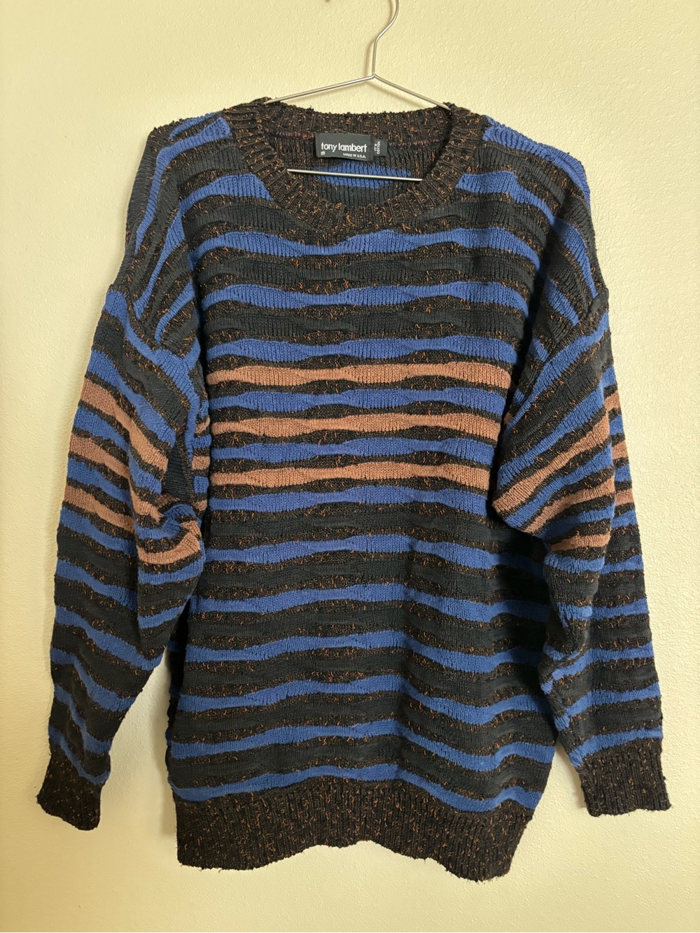 Vintage Tony Lambert Blue & Brown Stripe Men's Sweater